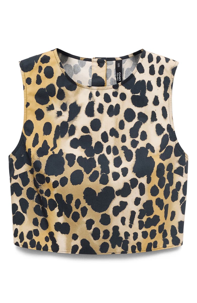 MANGO Cheetah Print Sleeveless Cotton Crop Top, Alternate, color, Black