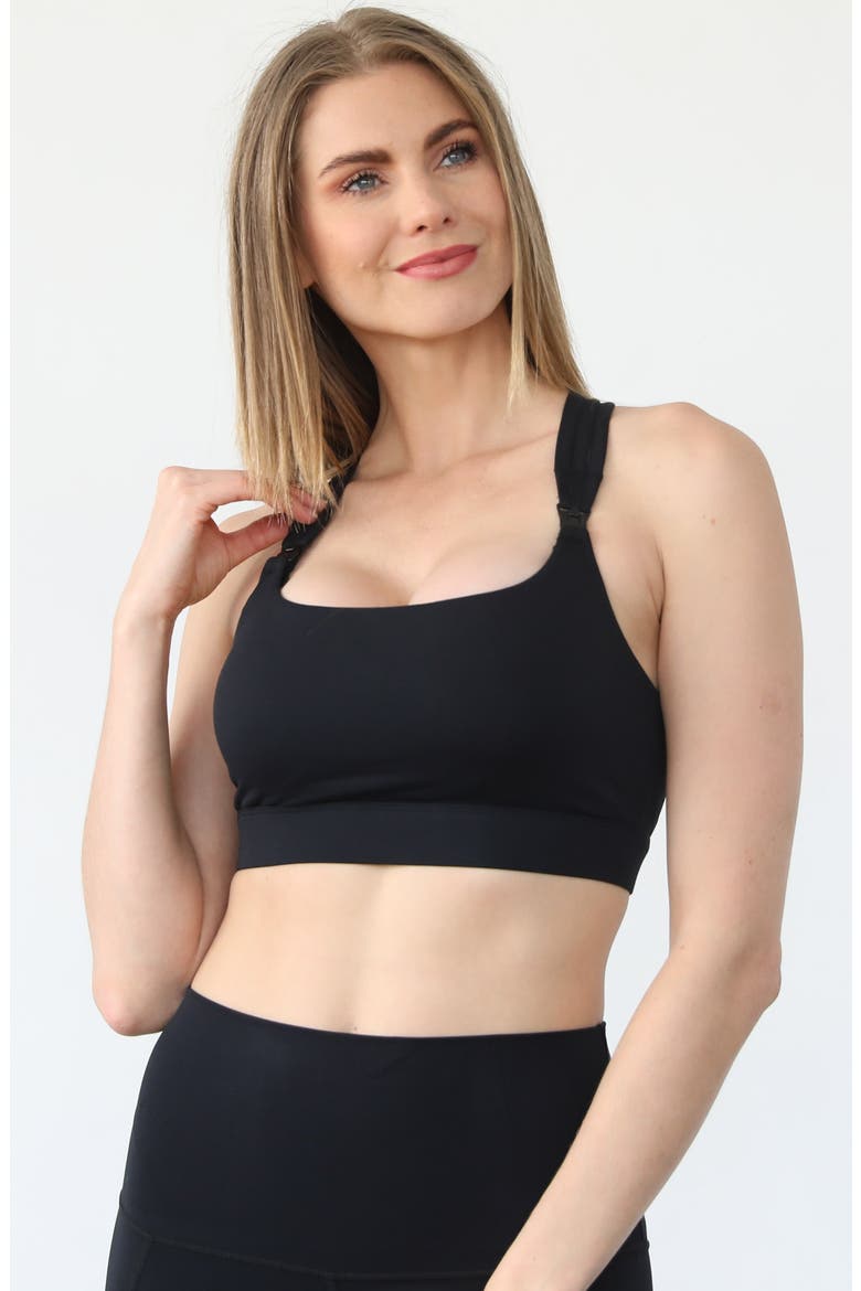 Chloe 4 Running Nursing Pumping Sports Bra, Alternate, color, Black