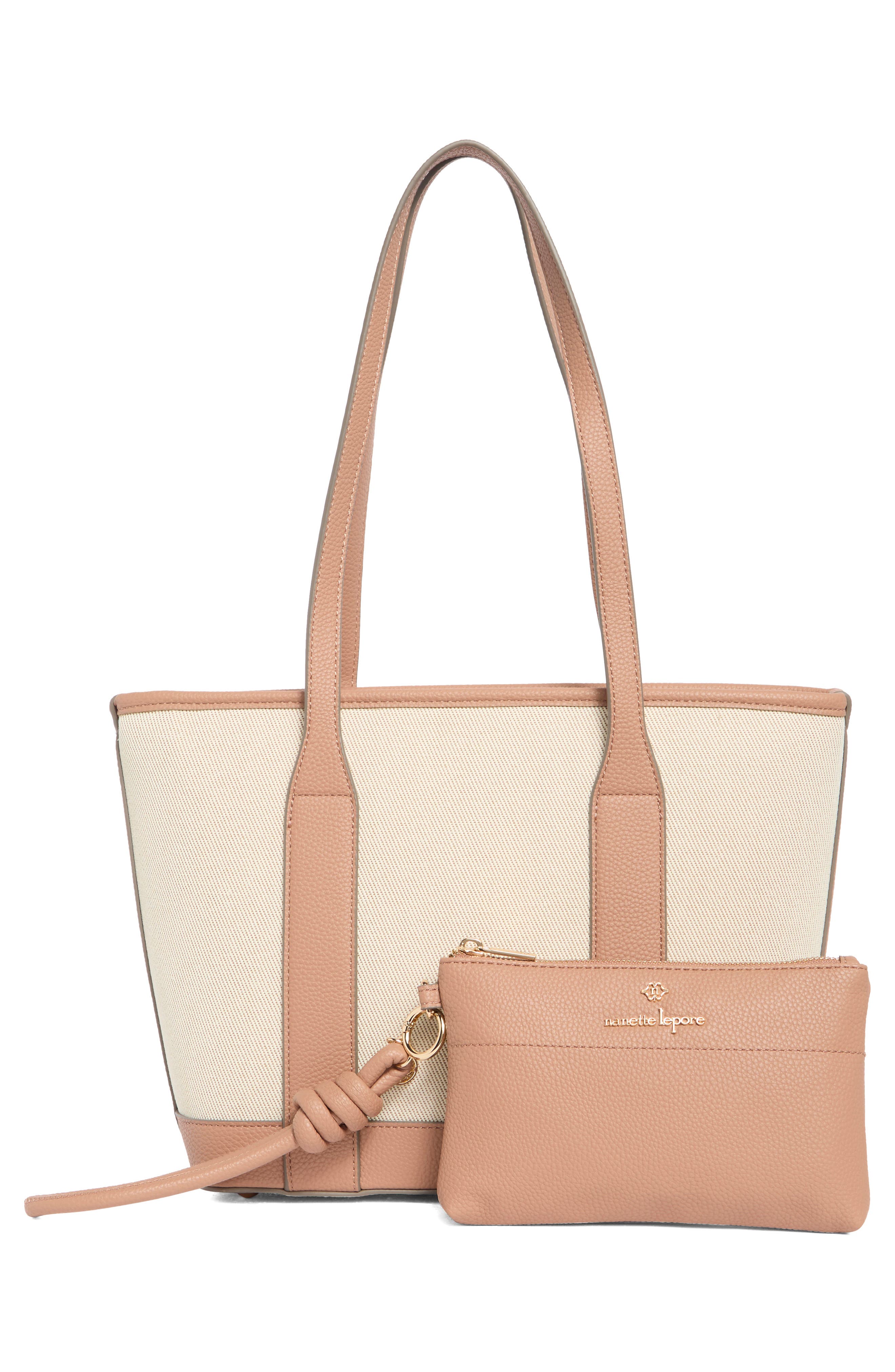 Nanette Lepore Sylas Tote with Wristlet Pouch, Alternate, color, Natural - Mocha Mousse