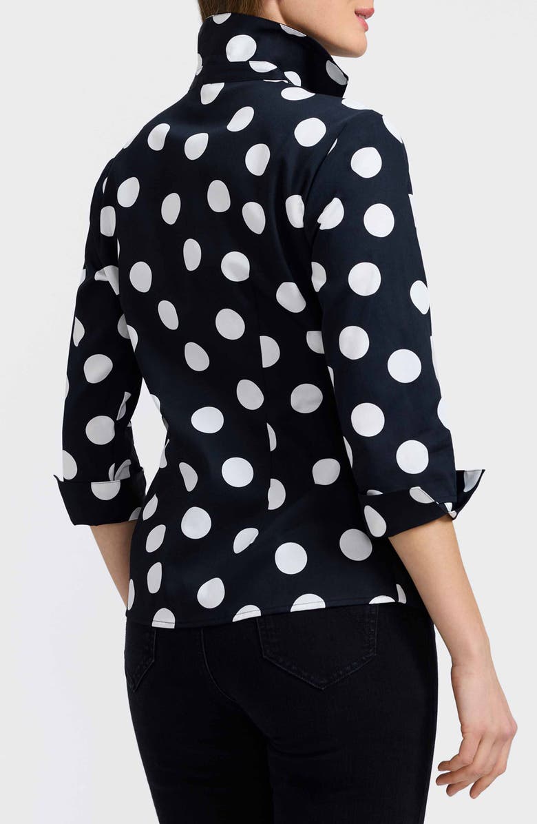 Foxcroft Salina Polka Dot Cotton Wrap Shirt, Alternate, color, Black/ White