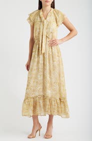 NIC+ZOE Lana Sunrays Tie Neck Tiered Maxi Dress