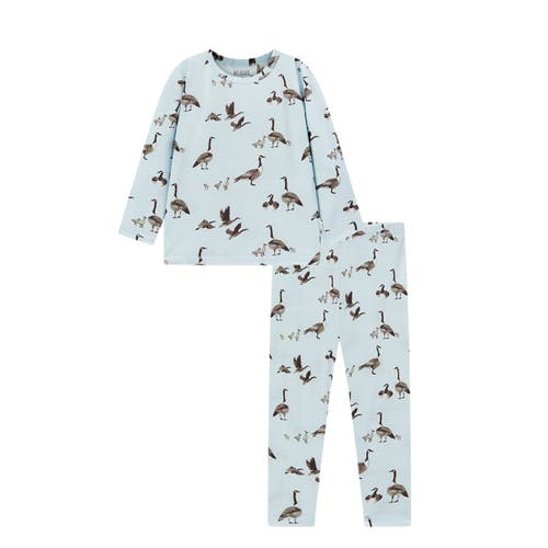 Milkbarn Luxe Stretch Long Sleeve Two Piece Pajama Set In Blue