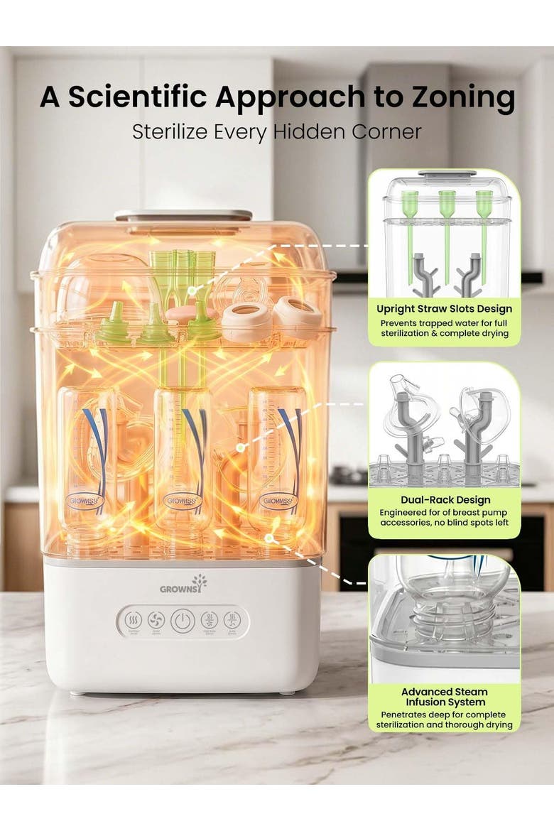 Baby Bottle Sterilizer and Dryer, Alternate, color, White