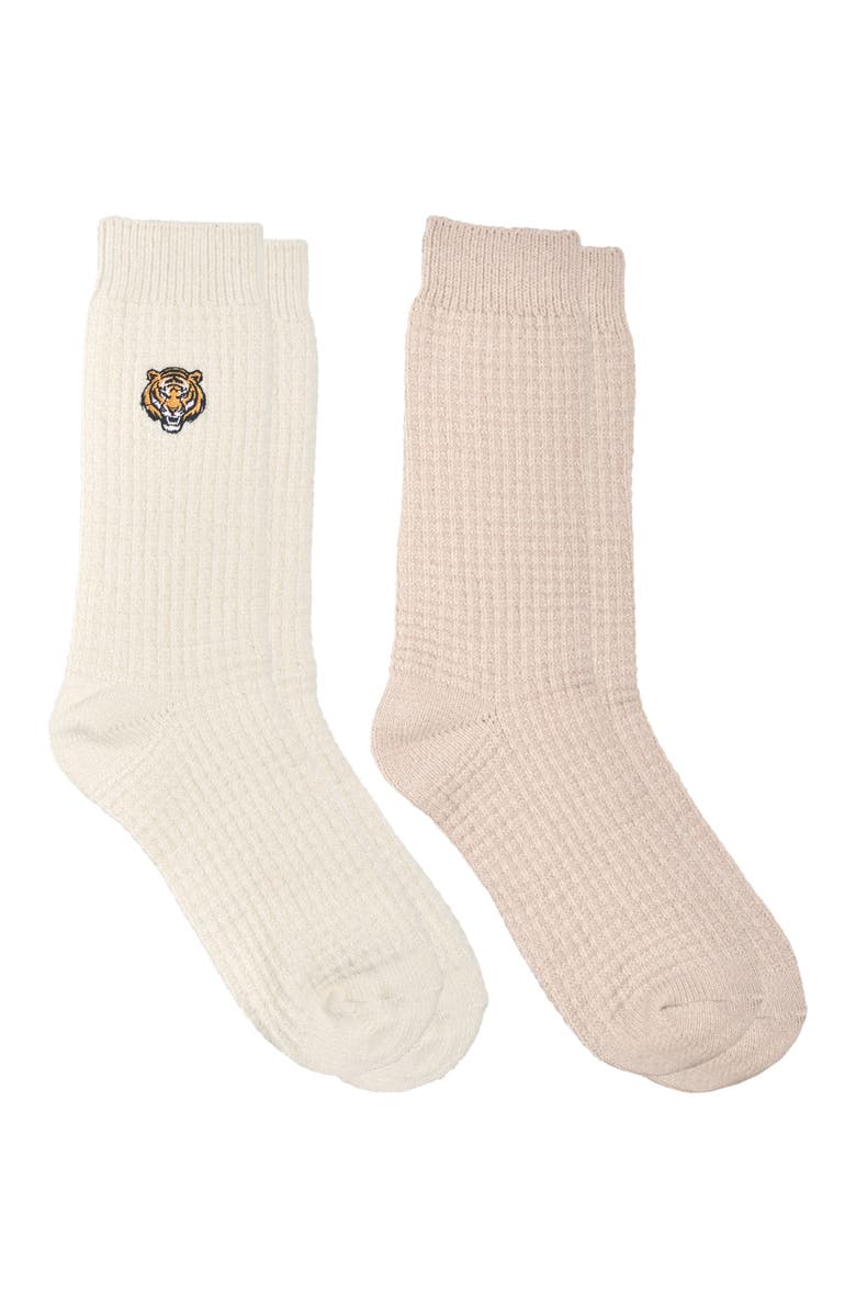 Ed Hardy Womens Tiger Embroidery Waffle Knit Slouchy Sock 2-Pack, Alternate, color, Cream/Tan