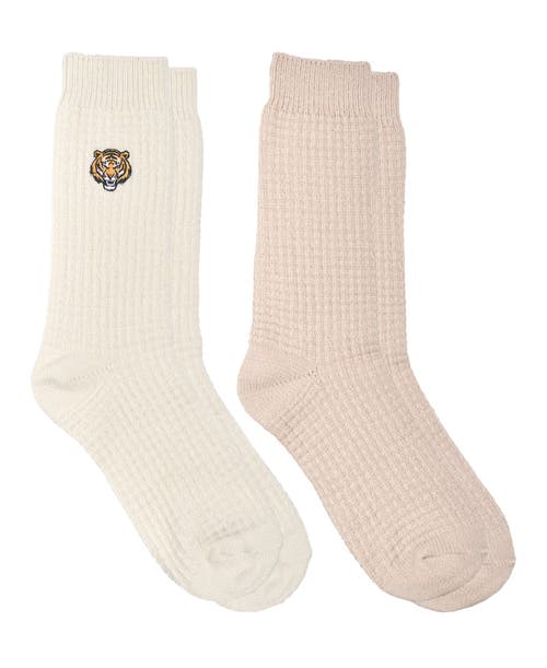 Ed Hardy Womens Tiger Embroidery Waffle Knit Slouchy Sock 2-pack In Neutral