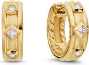 David Yurman Modern Renaissance Huggie Hoop Earrings in 18K Gold with Diamonds, 12.3mm
