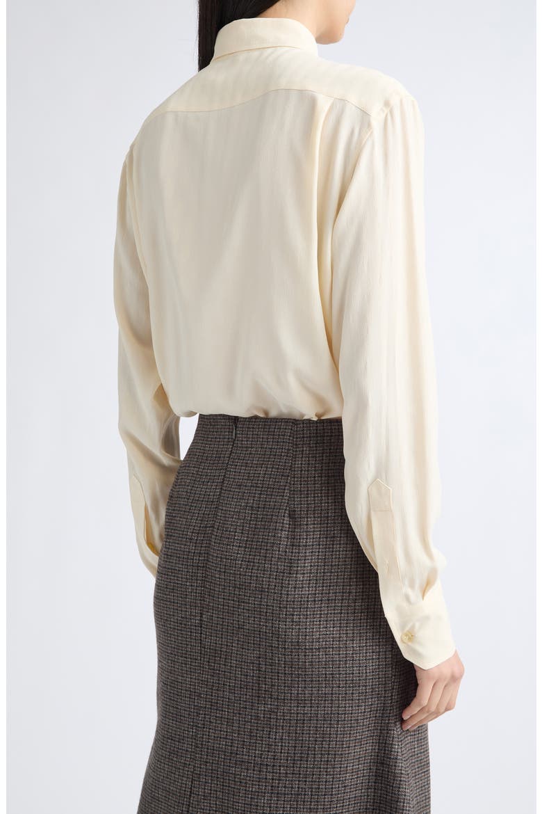 Ruffle Button Down Silk Blend Shirt, Alternate, color, BEIGE 3
