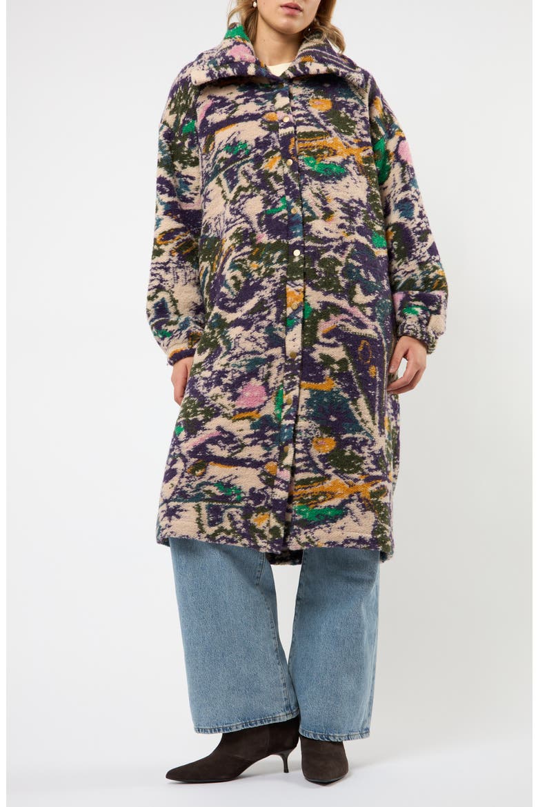 The Aurora Abstract Print Wool Blend Coat, Main, color, PURPLE