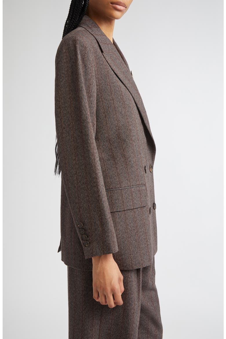 Journey Double Breasted Pinstripe Virgin Wool Blazer, Alternate, color, COCOA BROWN/ TURQUOISE