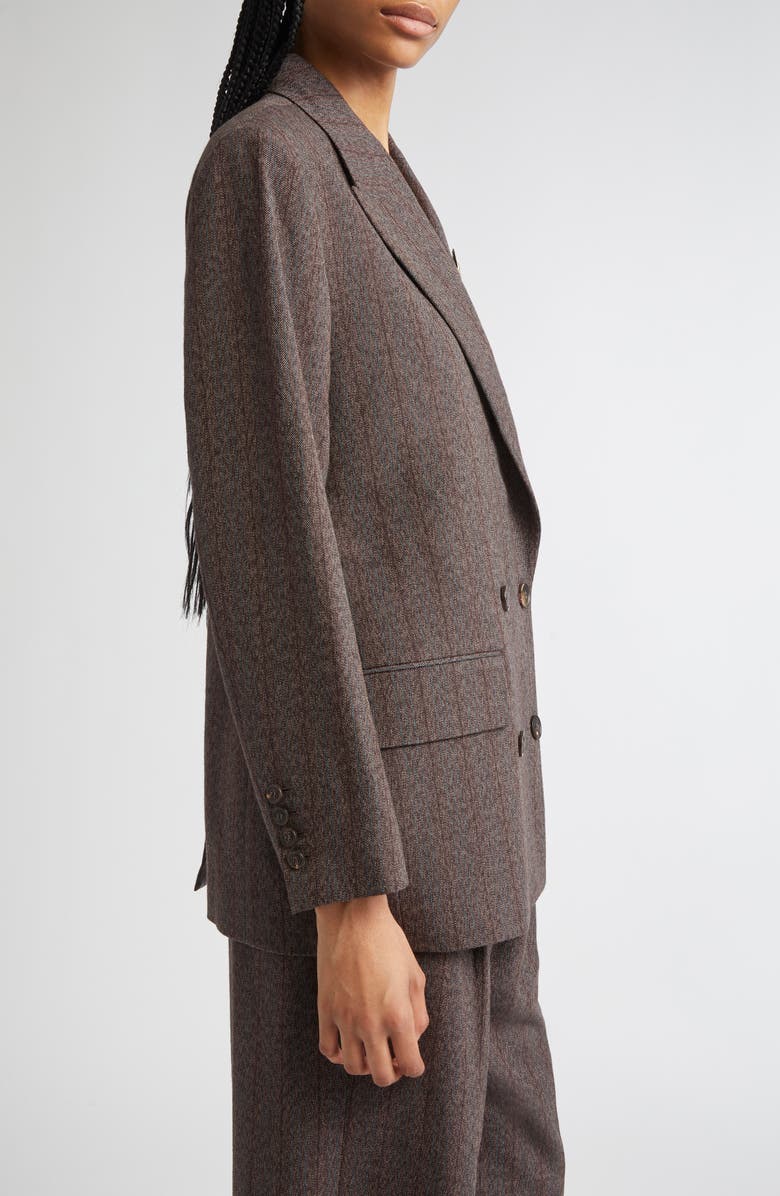 Golden Goose Journey Double Breasted Pinstripe Virgin Wool Blazer, Alternate, color, Cocoa Brown/ Turquoise
