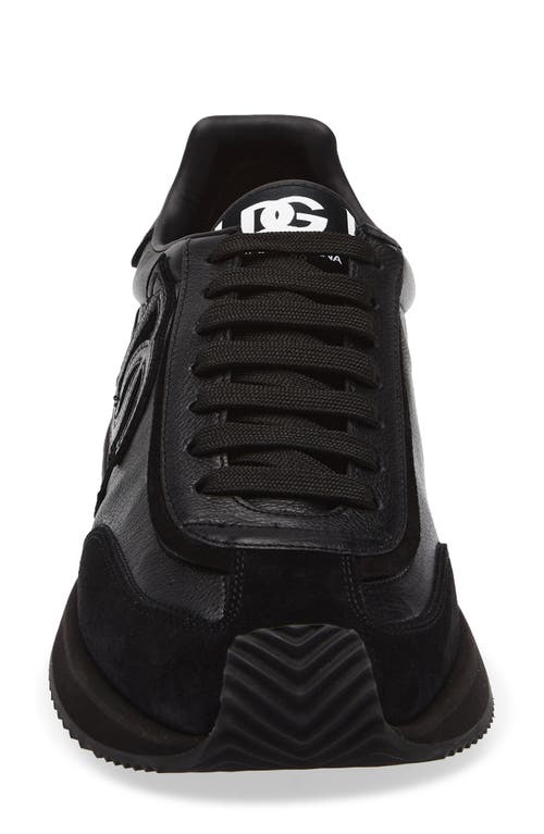 Dolce & Gabbana Round Toe Leather Sneakers With Suede Accents In Black
