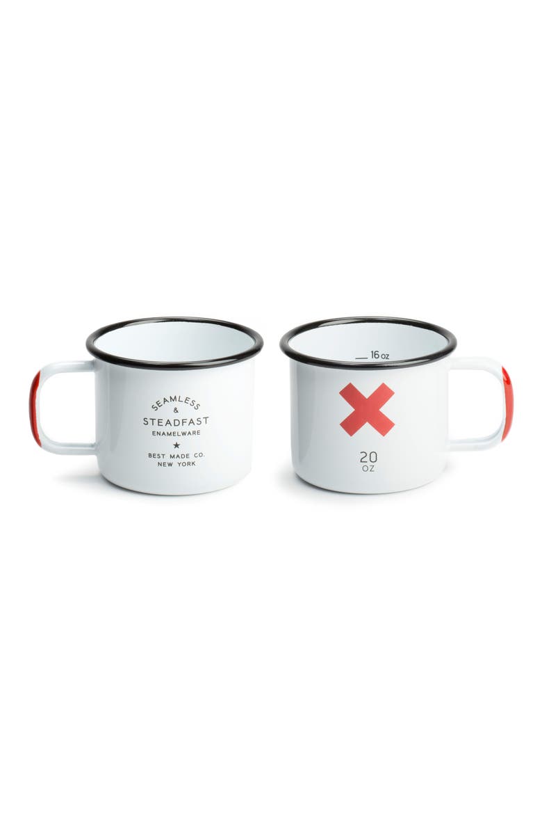 Set of 2 Enameled Steel Mugs, Alternate, color, WHITE