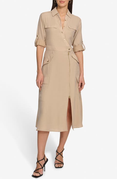【DKNY】クリンクル スモック ブルゾン ミディドレス 商品No.K0097【購入商品】夏のレディースコレクションドレス