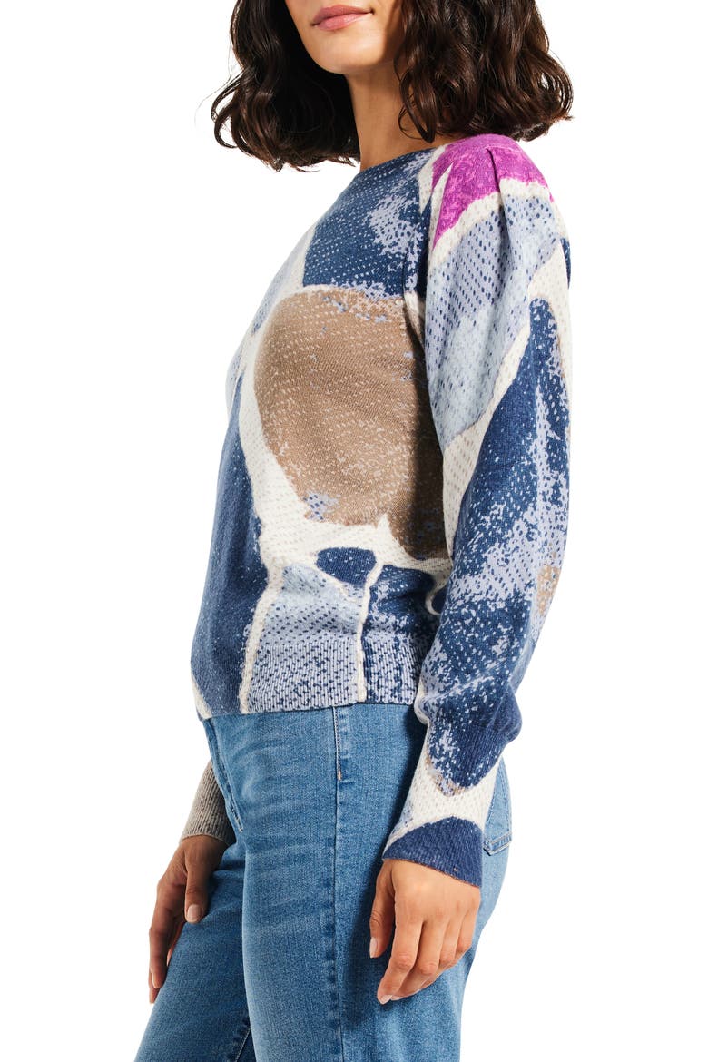 Pattern Puff Shoulder Sweater, Alternate, color, BLUE MULTI