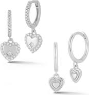 GLAZE JEWELRY CZ Heart Dangle Huggie Earrings Set