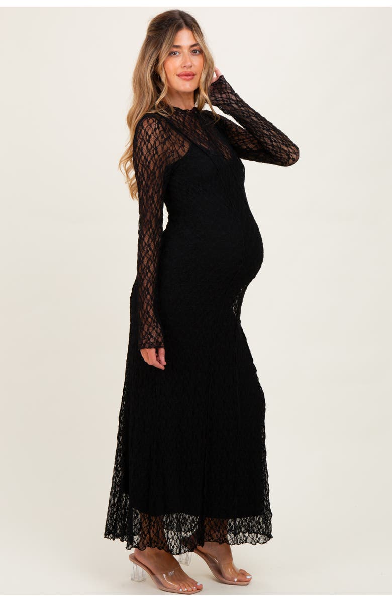 PinkBlush Lace Mock Neck Long Sleeve Maxi Dress, Alternate, color, Black