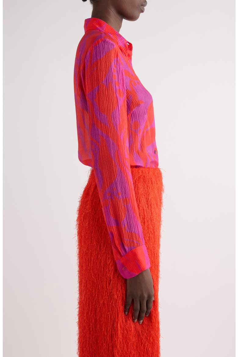 Tropical Tulip Print Silk Button-Up Shirt, Alternate, color, FUCHSIA