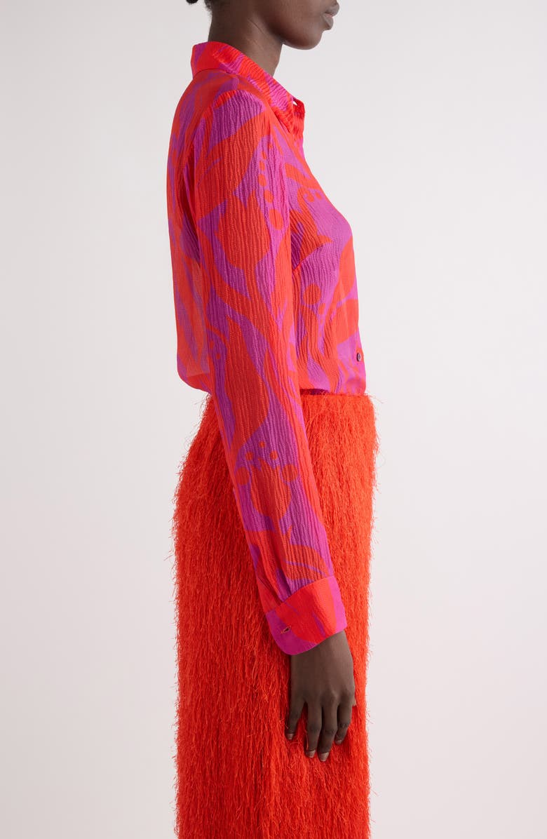 Dries Van Noten Tropical Tulip Print Silk Button-Up Shirt, Alternate, color, Fuchsia