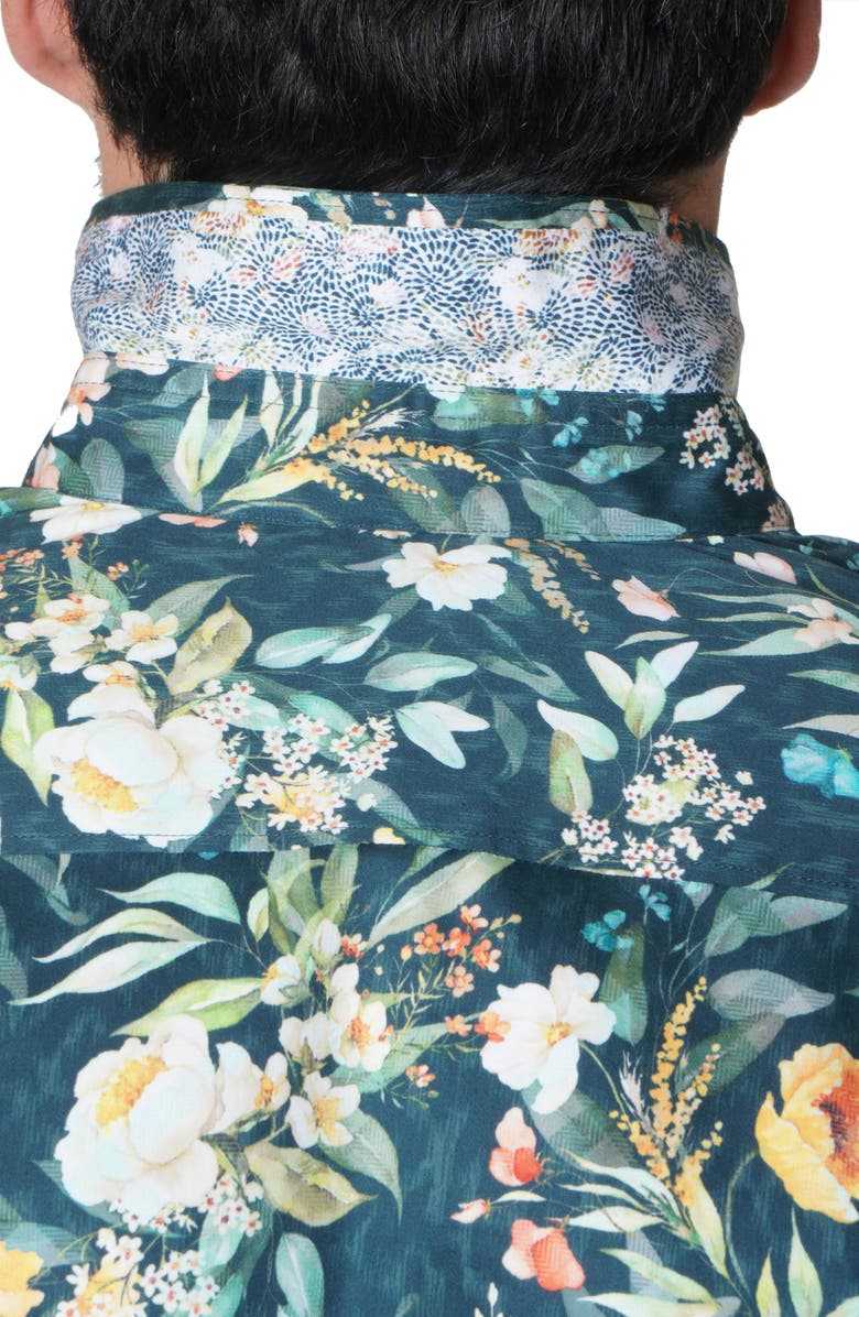 Robert Graham Floral Green Print Cotton Button-Up Shirt, Alternate, color, 