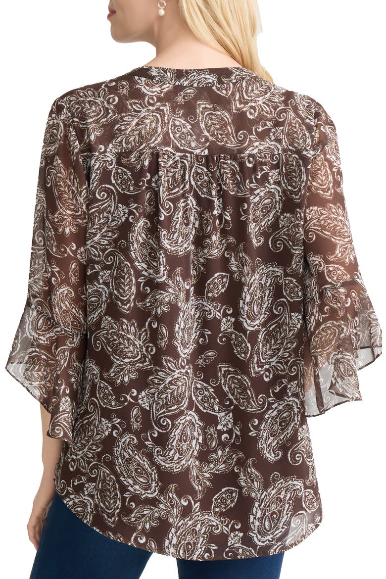 Flutter Sleeve Paisley Top, Alternate, color, FUDGE/ WHITE SAND MULTI