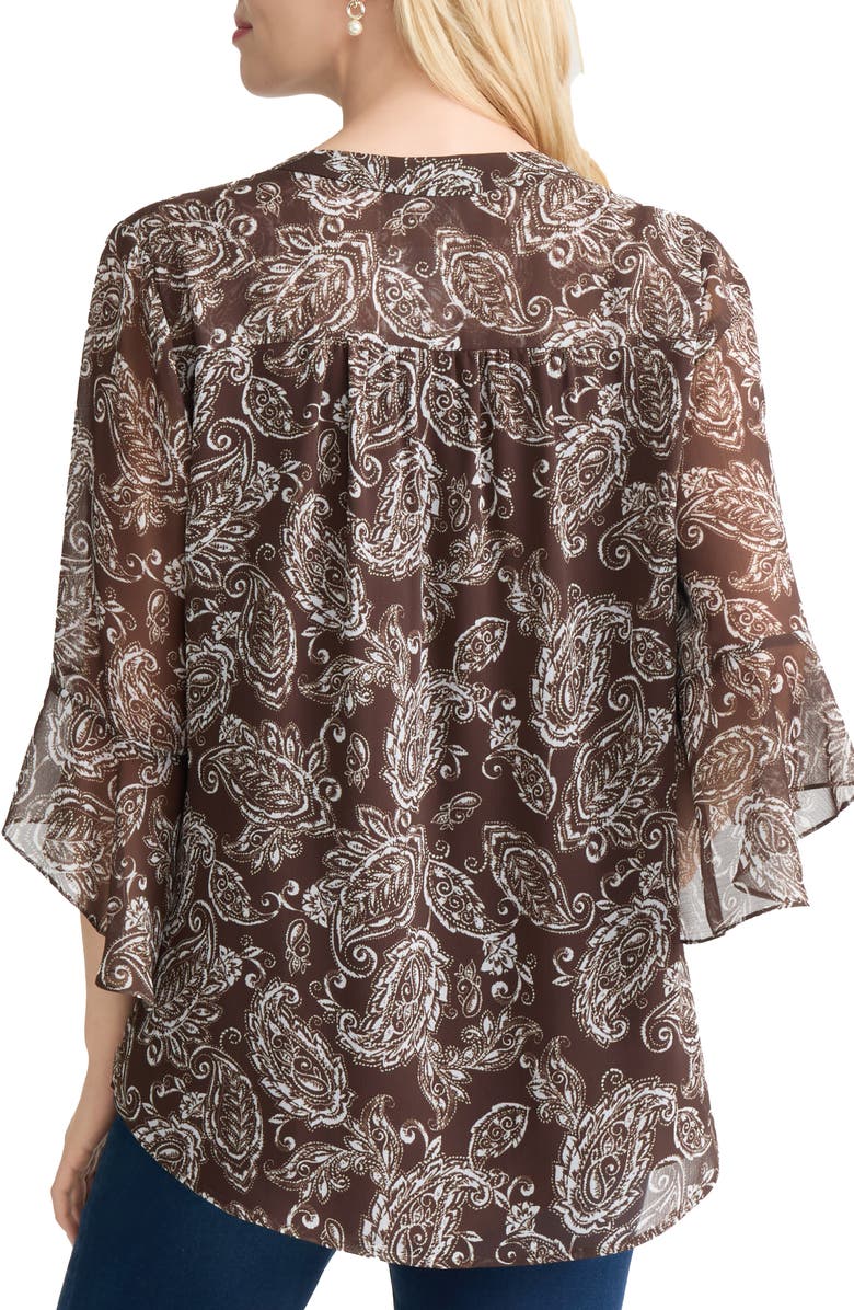 Jones New York Flutter Sleeve Paisley Top, Alternate, color, Fudge/ White Sand Multi