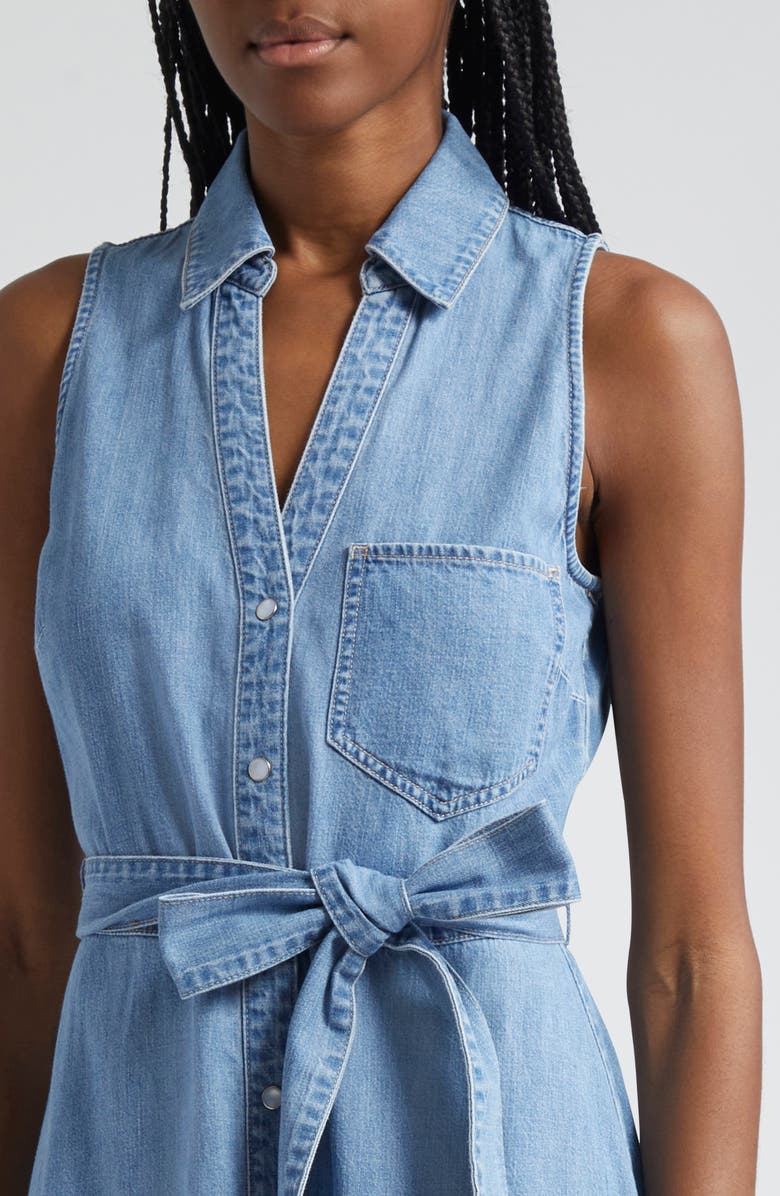 Veronica Beard Edwina Sleeveless Cotton Denim Midi Shirtdress, Alternate, color, Iceberg
