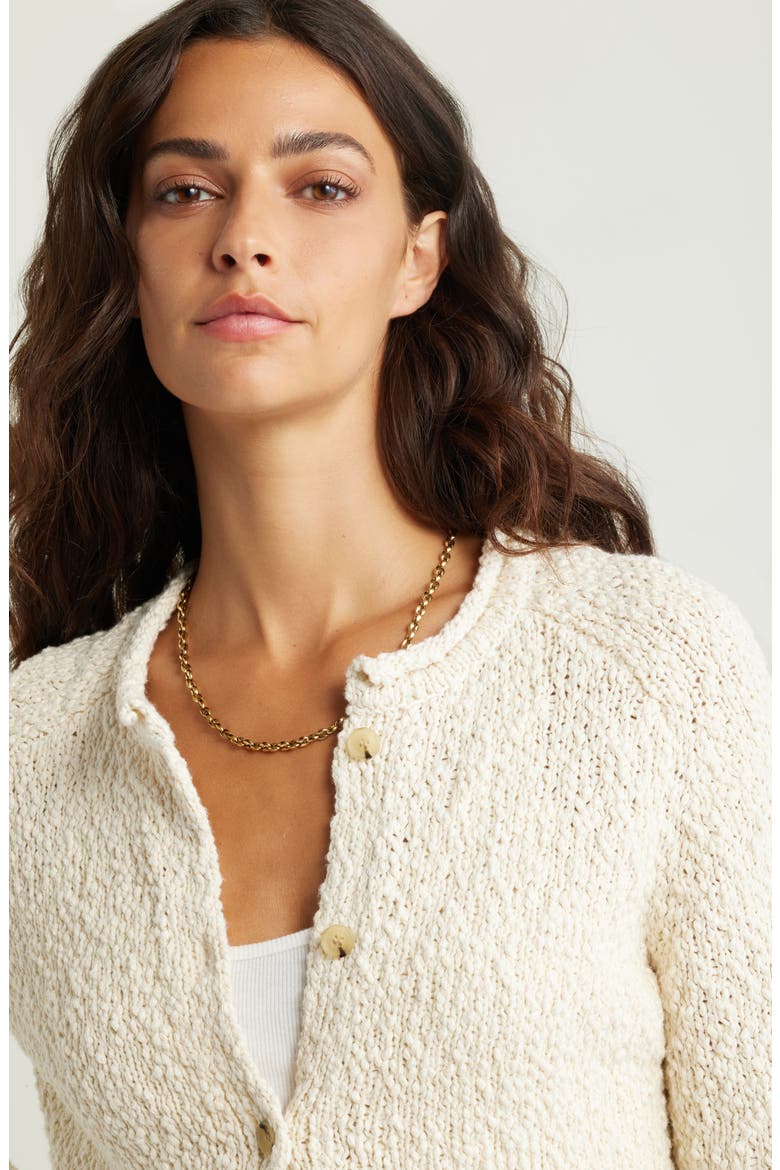 Fitted Textured Cotton Cardigan, Alternate, color, IVORY DOVE