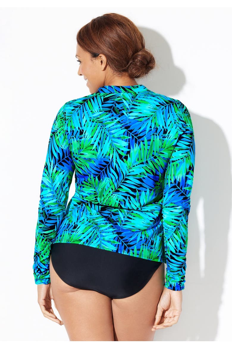 Chlorine Resistant Zip Up Long Sleeve Swim Rash Guard, Alternate, color, Palmtastic Green
