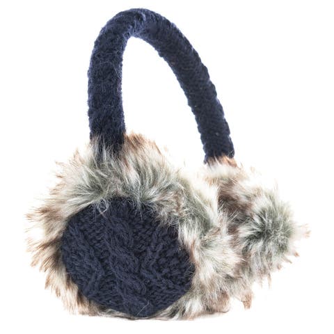 Hand Knit Cable Adjustable Earmuffs With Faux Fur