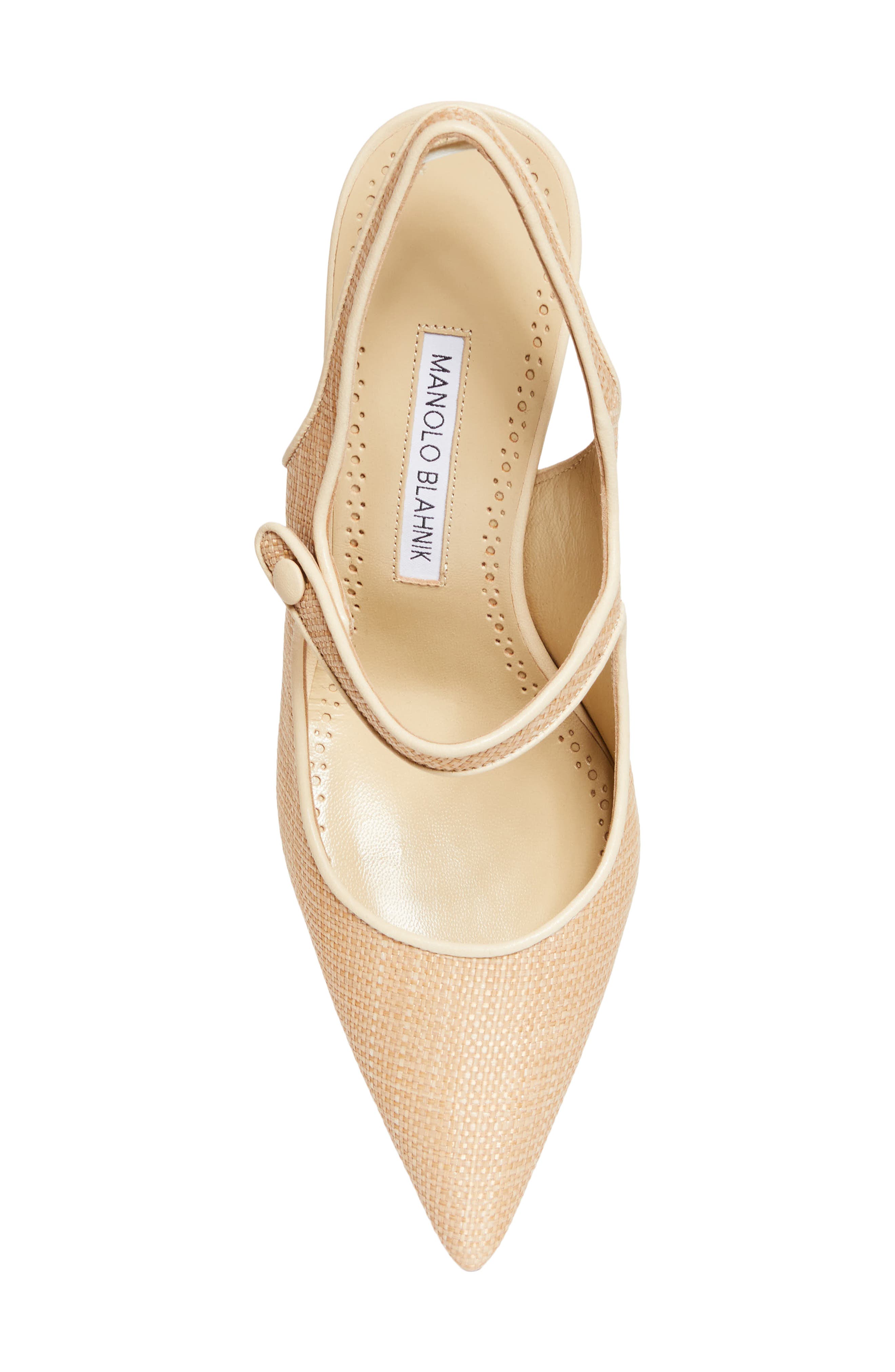Manolo Blahnik Camparisli Pointed Toe Mary Jane Slingback Pump, Alternate, color, Light Beige/ Cream