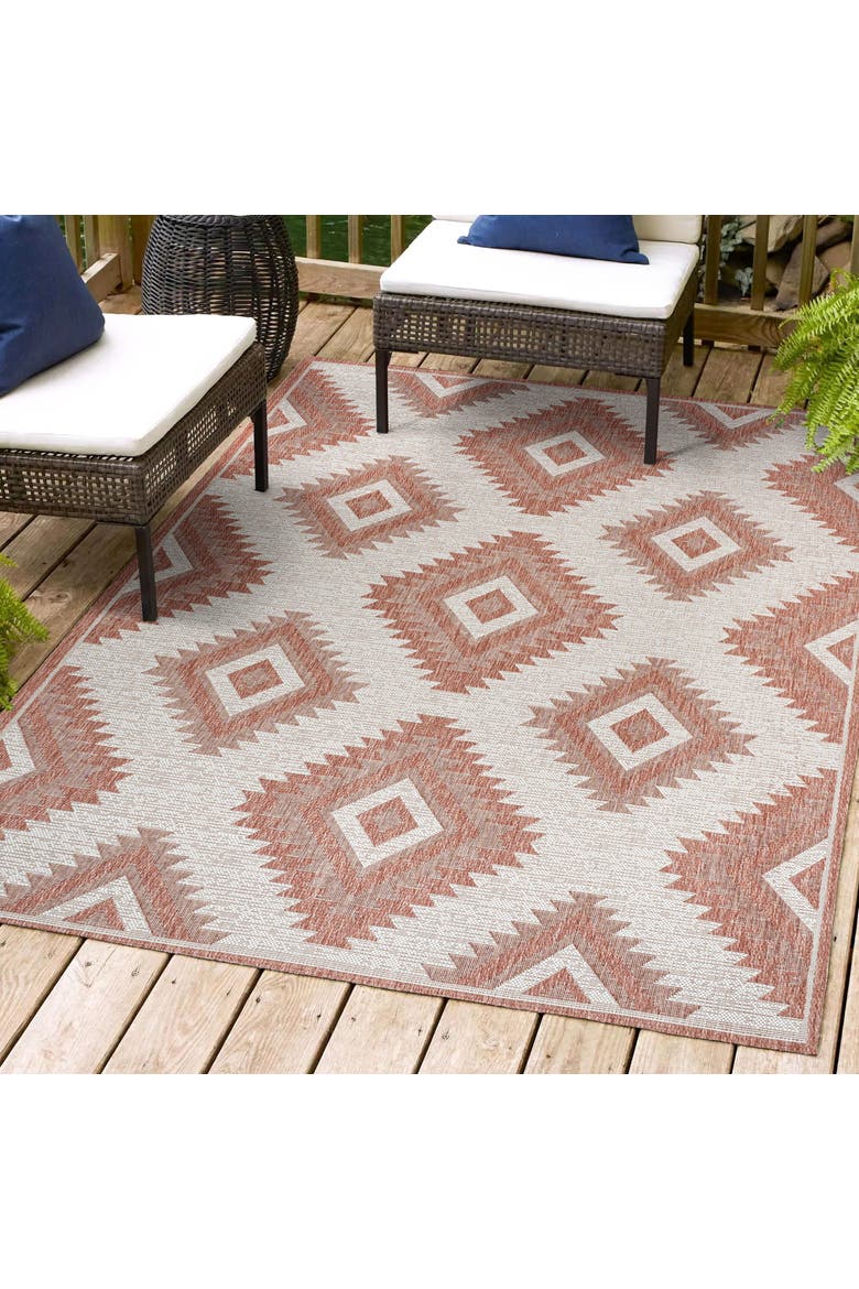 Lior Geometric Moroccan Diamond Indoor/Outdoor Area Rug, Alternate, color, Salmon/Cream