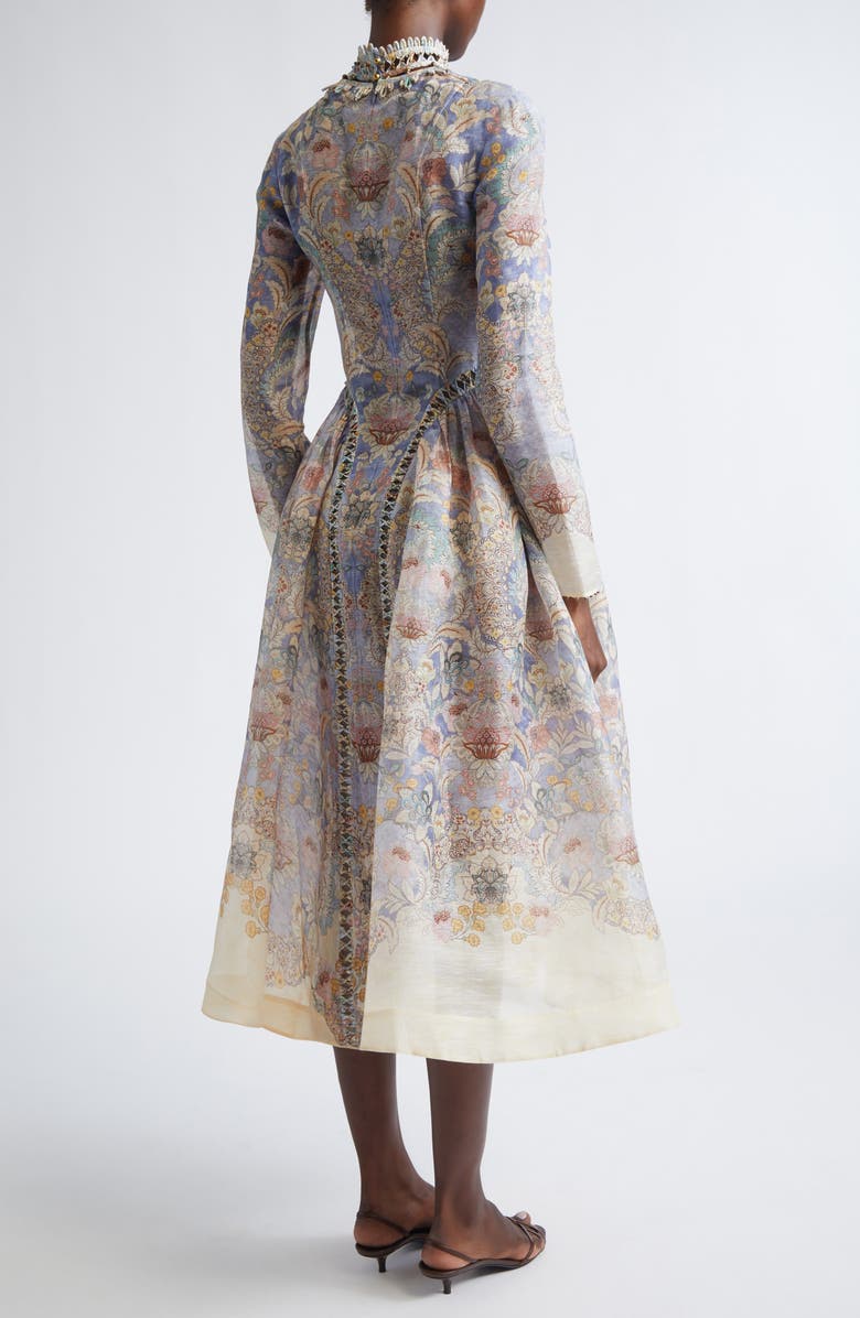 Zimmermann Rebellion Long Sleeve Beaded Linen & Silk Midi Dress, Alternate, color, Blue Floral