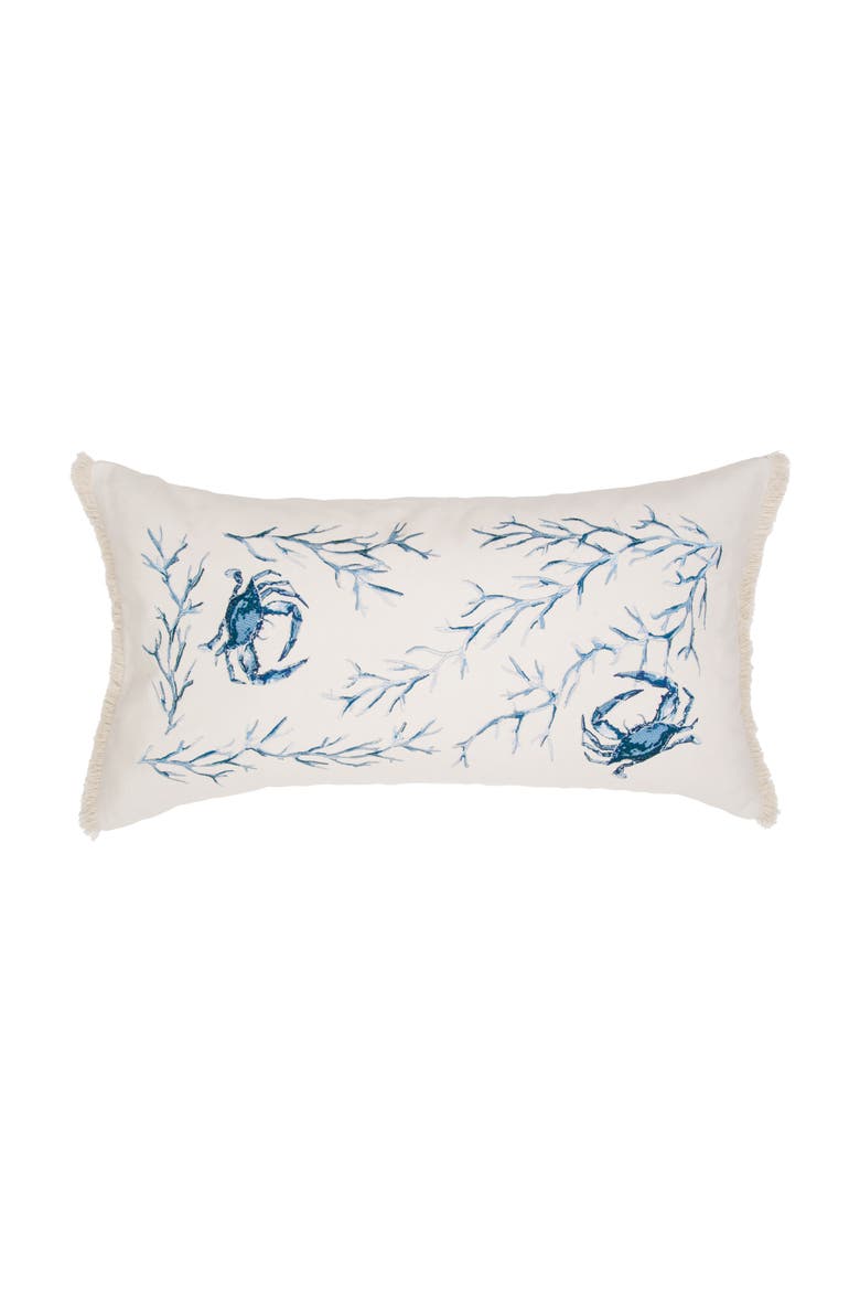 Clawd and Clawdia Coastal Coral Embroidered Lumbar Throw Pillow, 14" x 26", Main, color, Blue