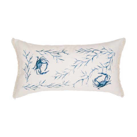 Clawd and Clawdia Coastal Coral Embroidered Lumbar Throw Pillow, 14" x 26"