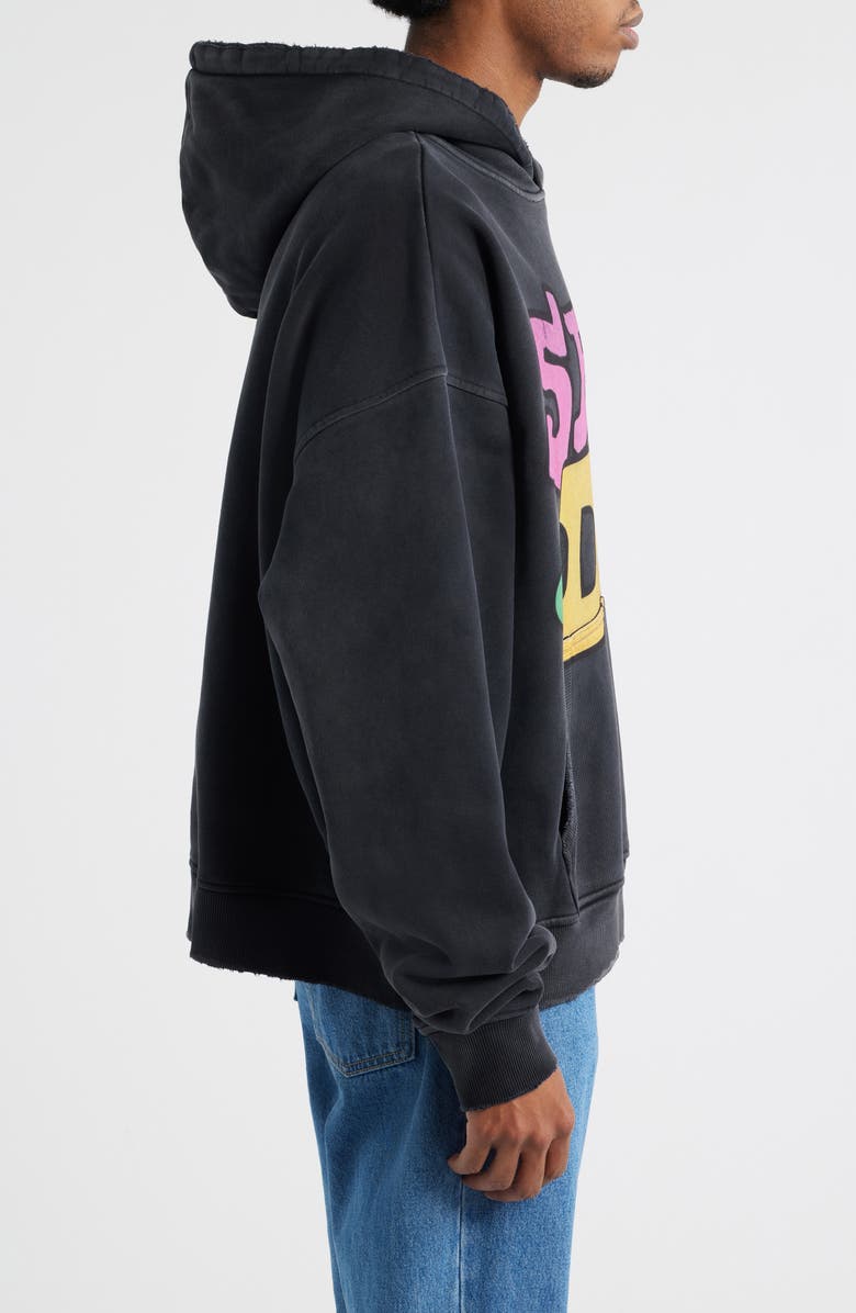 DIET STARTS MONDAY Sex, Love & Diet Oversize Distressed Cotton Hoodie, Alternate, color, Vintage Black