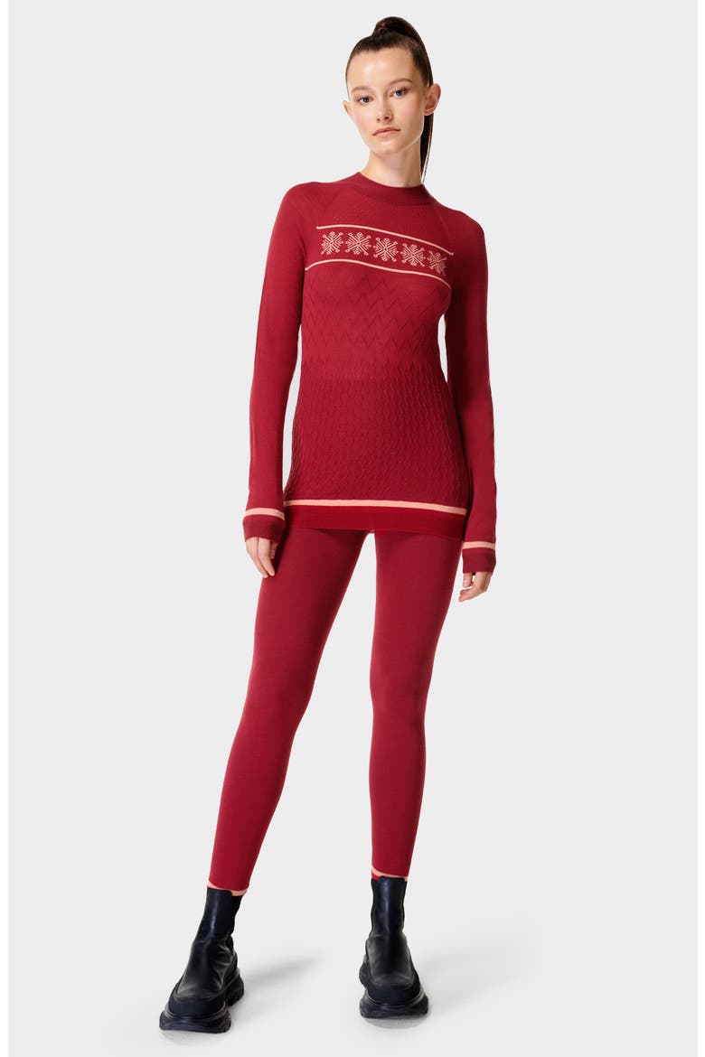 Snowflake Base Layer Top, Alternate, color, VINE RED