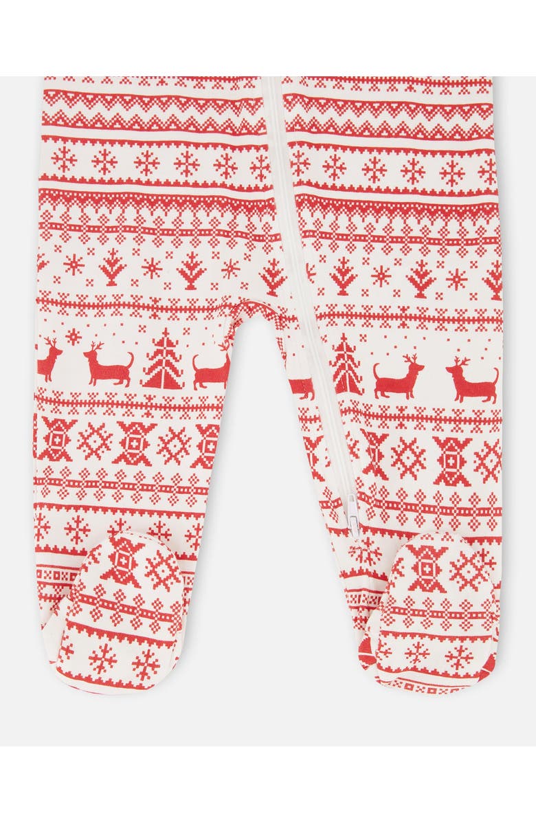Deux par Deux Gender Inclusive Organic Cotton One-Piece Pajamas, Alternate, color, Red And White Fairisle