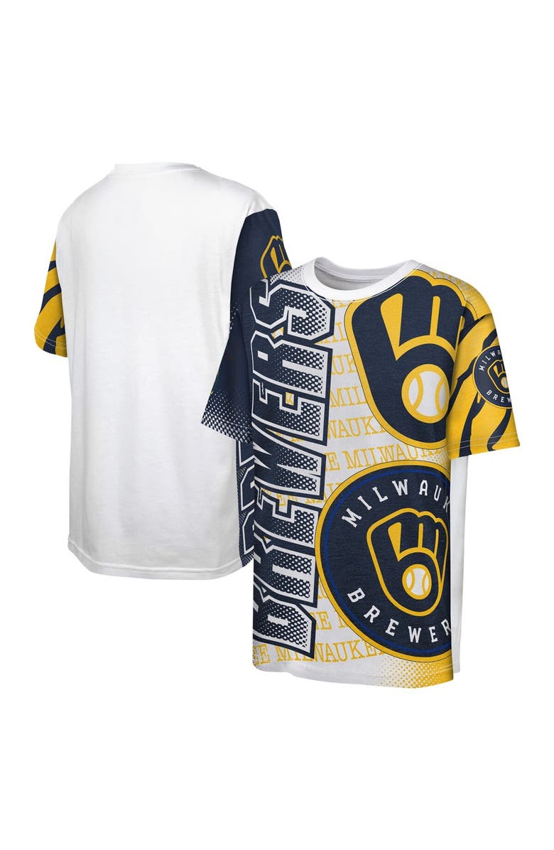Outerstuff Youth White Milwaukee Brewers Impact Hit Bold T-Shirt, Main, color, 