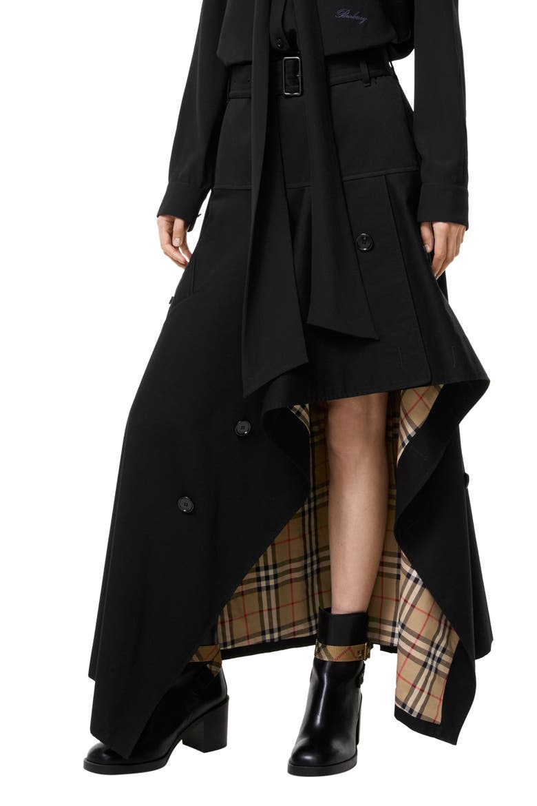 Heather Asymmetric Cotton Gabardine Trench Skirt, Main, color, BLACK