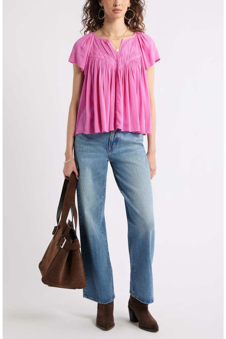 Shirred Raglan Sleeve Gauze Top, Alternate, color, PINK SURPRISE