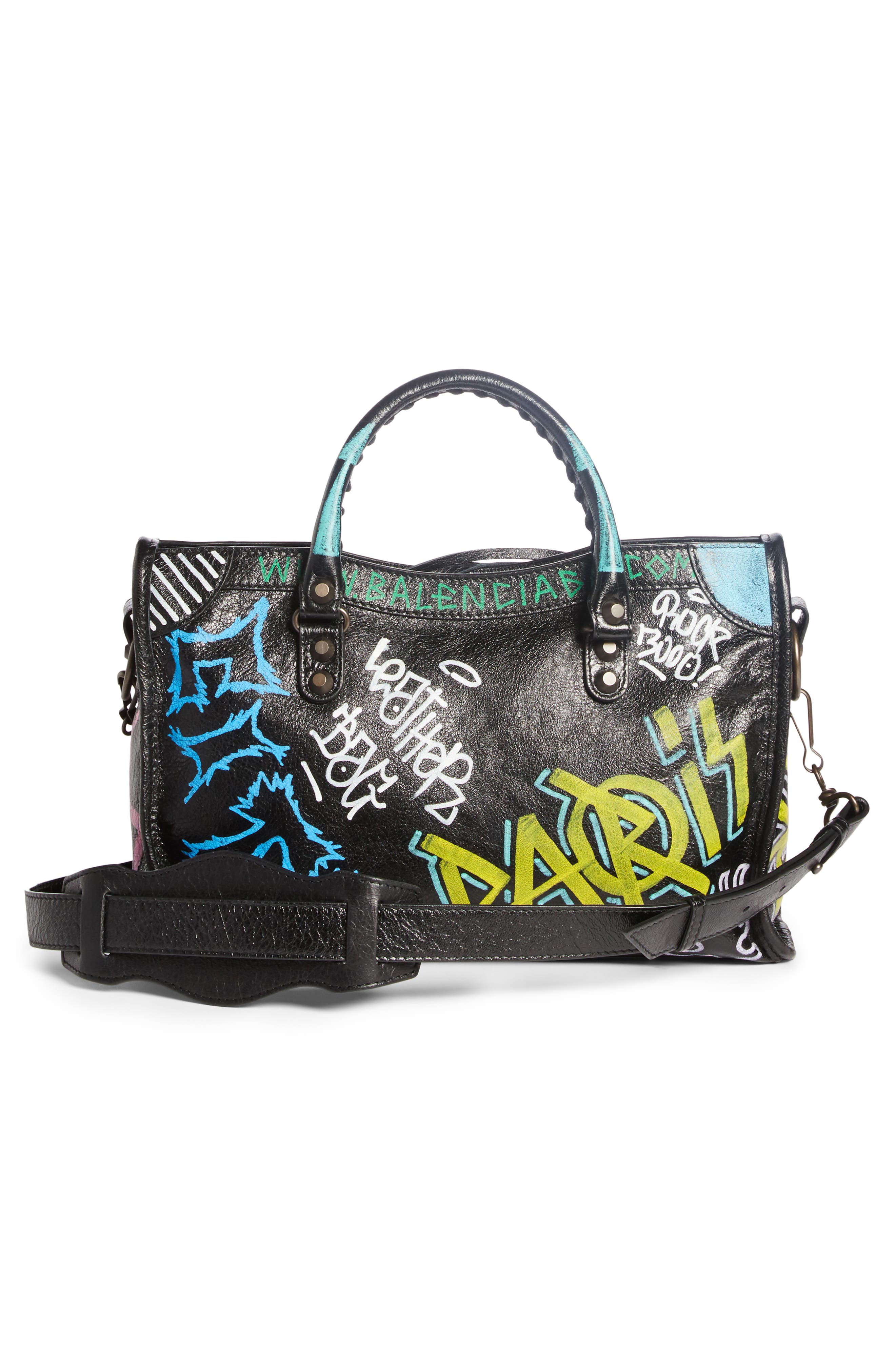 Balenciaga Small City Graffiti Leather Tote, Alternate, color, 