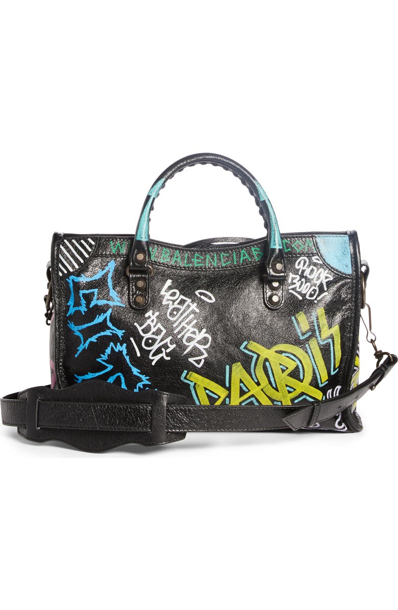 Balenciaga Small City Graffiti Leather Tote, Alternate, color,