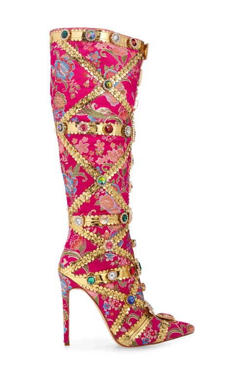 Azalea Wang Confident Embroidered Knee High Boot In Red