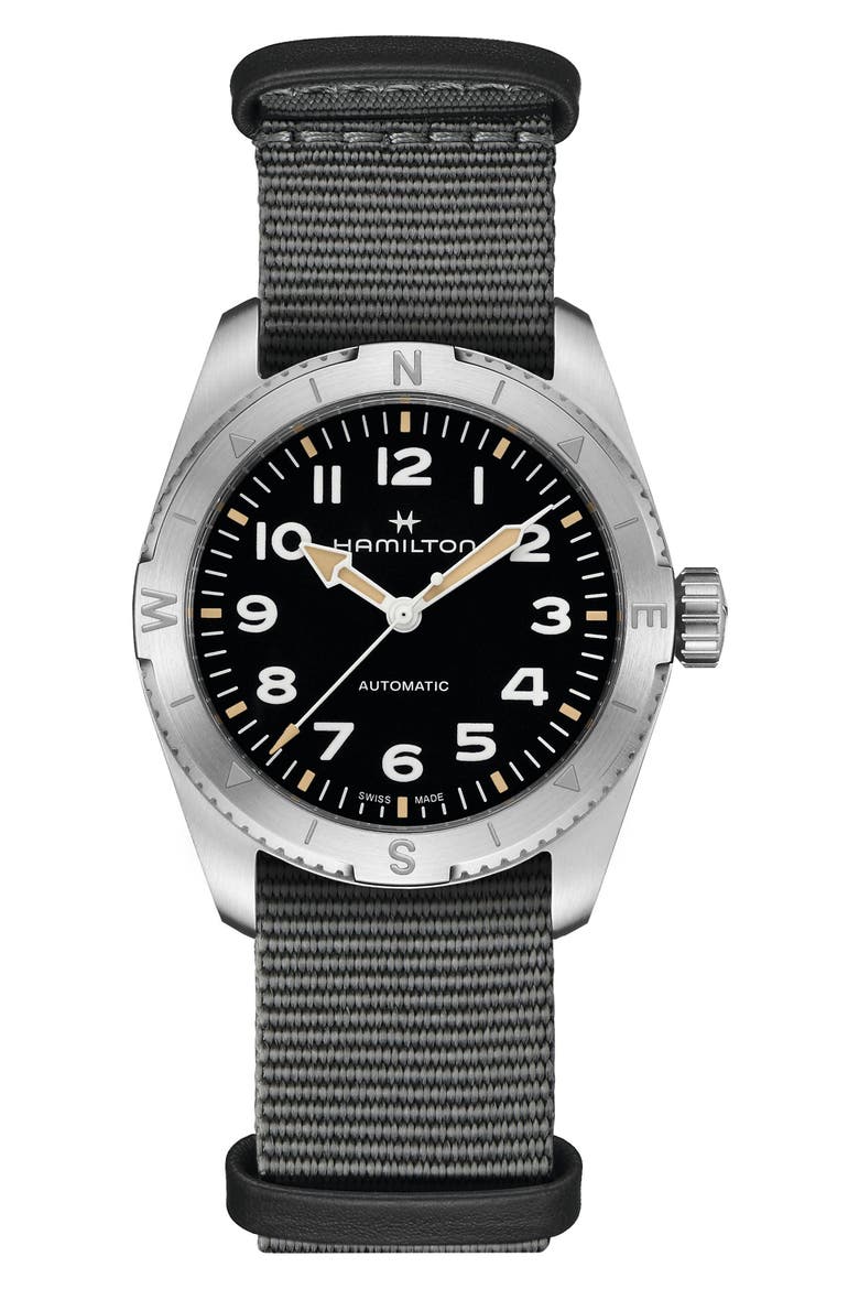 Khaki Field Expedition Automatic NATO Strap Watch, 37mm, Main, color, BLACK