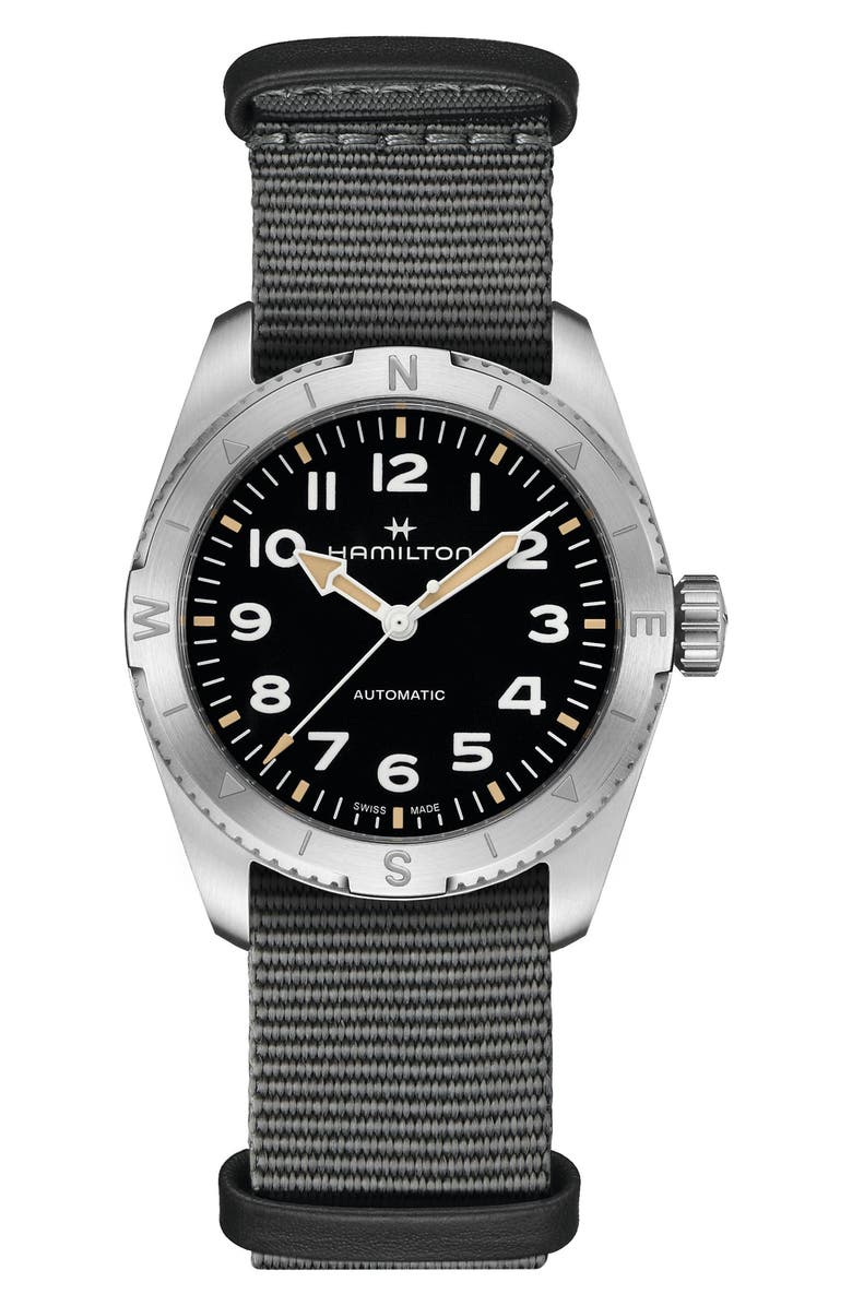 Hamilton Khaki Field Expedition Automatic NATO Strap Watch, 37mm, Main, color, Black
