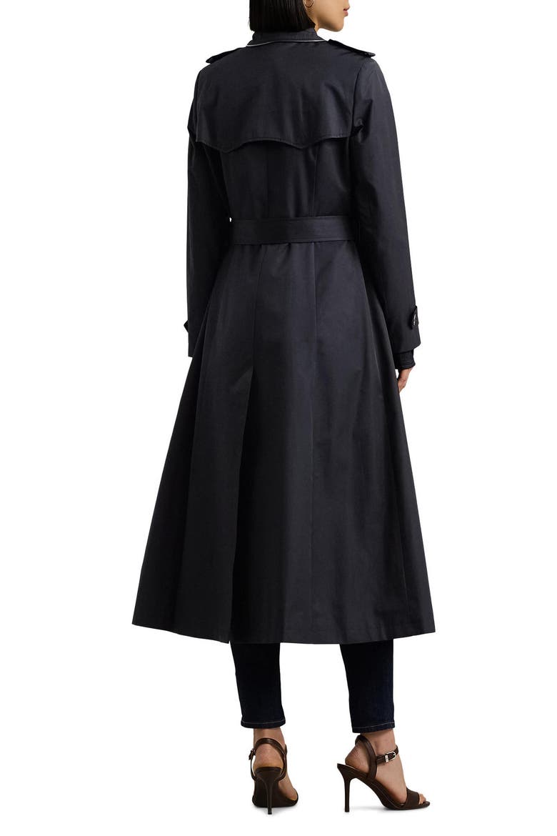 Double Breasted Belted Water Repellent Trench Coat, Alternate, color, DK NAVY