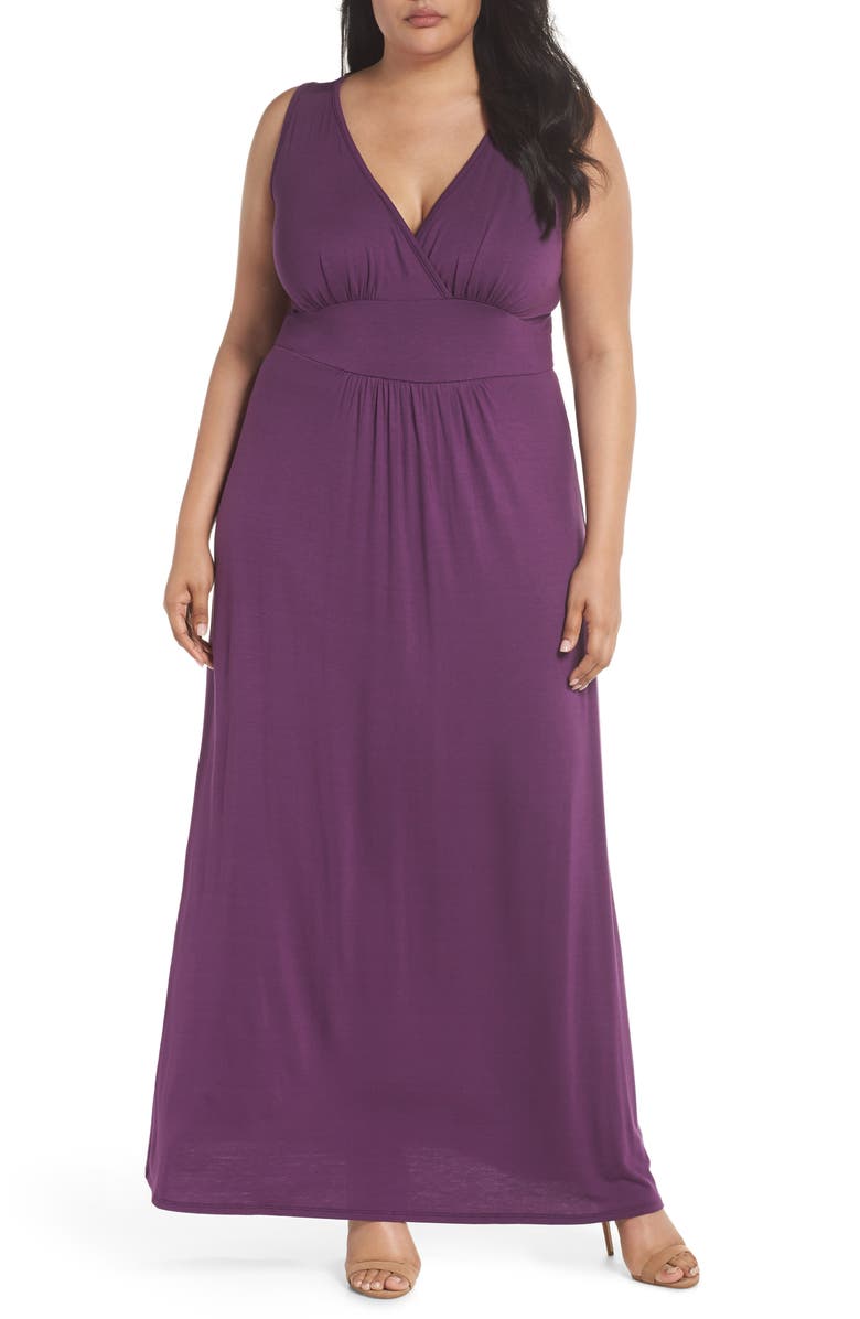 Loveappella Surplice Maxi Dress, Main, color, Purple Dark