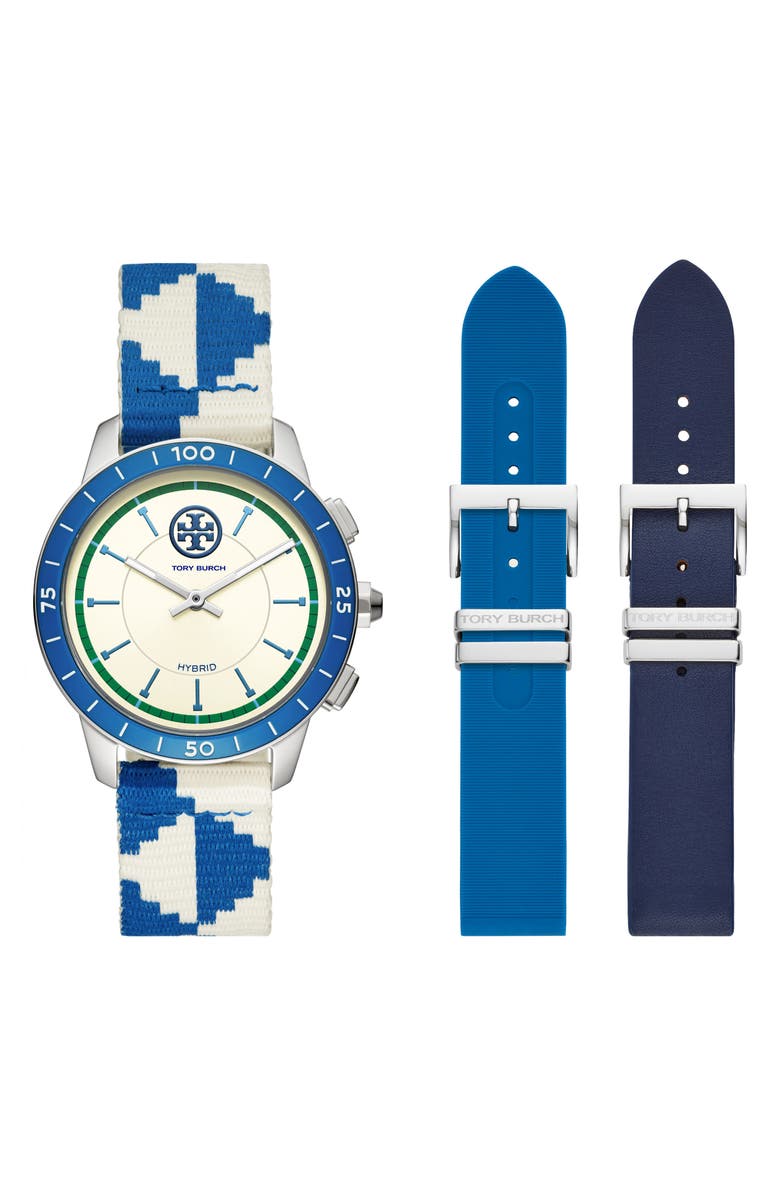 Tory Burch The Collins Hybrid Woven Strap Smart Watch Set, 38mm, Main, color, 