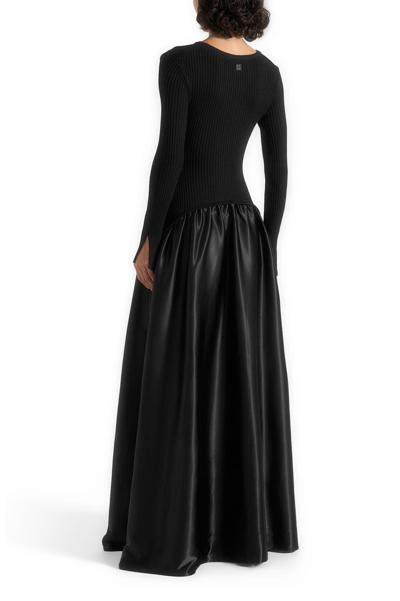 Adeline Knit & Satin Curved Hem Maxi Dress, Alternate, color, Black