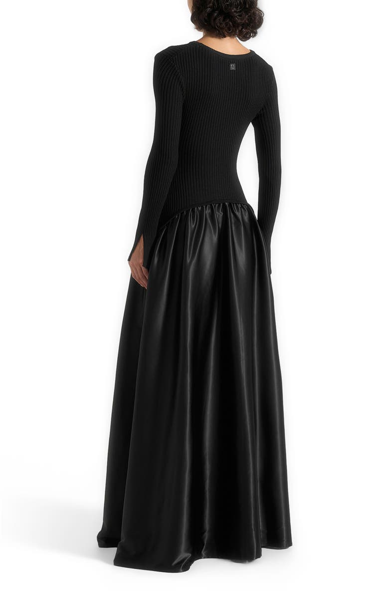 Manière De Voir Adeline Knit & Satin Curved Hem Maxi Dress, Alternate, color, Black